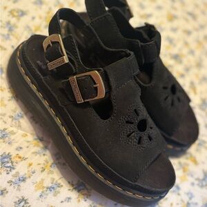 Dr. Martens Dunnet Black Sandals with Floral Cutout